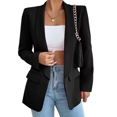 Jachetă elegantă Jachetă de costum pentru femei Culoare uni Guler răsturnat Manecă lungă Nasturi Blazer Îmbrăcăminte exterioară