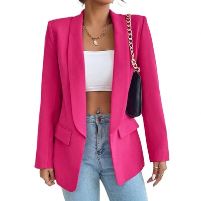 Jachetă elegantă Jachetă de costum pentru femei Culoare uni Guler răsturnat Manecă lungă Nasturi Blazer Îmbrăcăminte exterioară