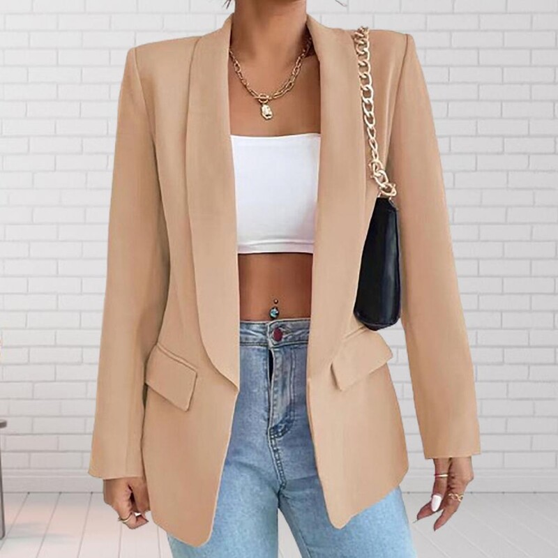 Jachetă elegantă Jachetă de costum pentru femei Culoare uni Guler răsturnat Manecă lungă Nasturi Blazer Îmbrăcăminte exterioară