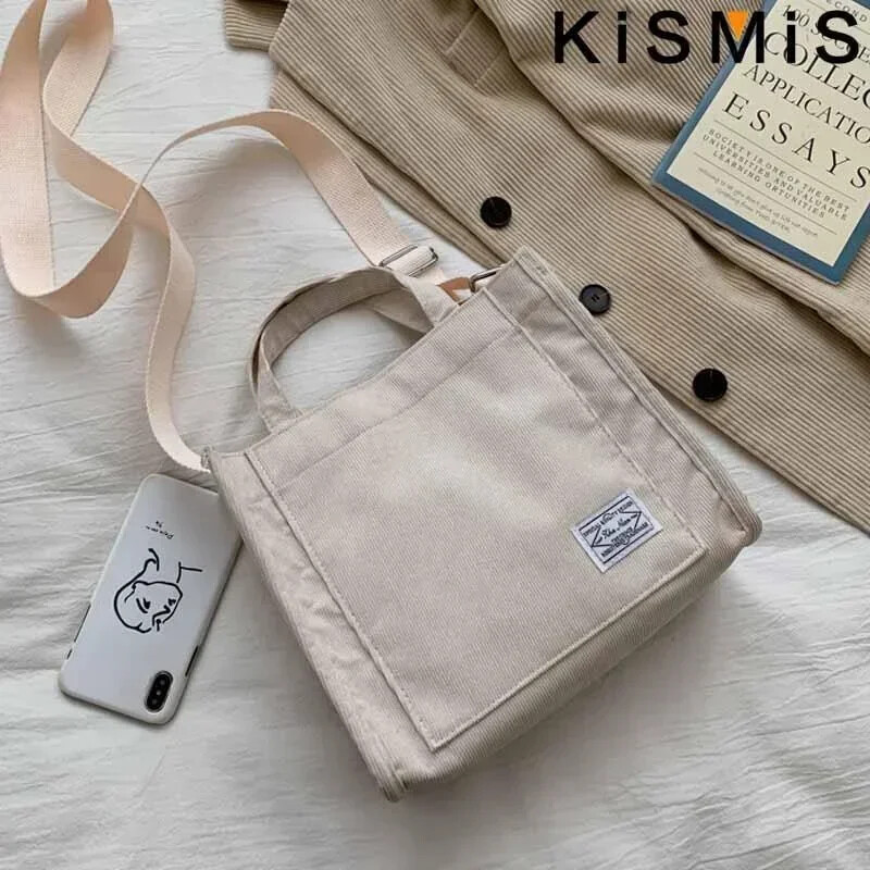 KISMIS New Vintage, geantă de umăr din velur cu fermoar, geantă de mână mică, din pânză de bumbac