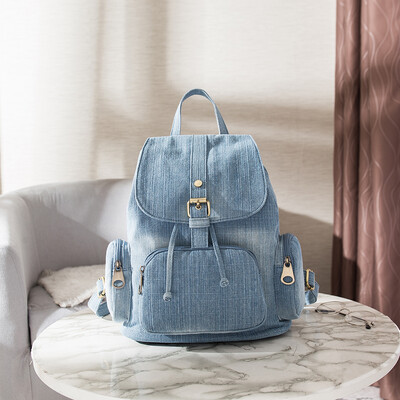 Rucsac mic de blugi pentru fete adolescente New College Fashion Geanta de umar de voiaj Rucsaci pentru femei Genti de scoala Mochila rucsac albastru