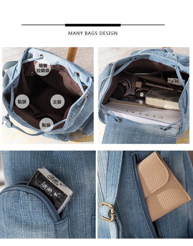 Rucsac mic de blugi pentru fete adolescente New College Fashion Geanta de umar de voiaj Rucsaci pentru femei Genti de scoala Mochila rucsac albastru