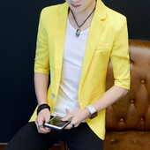 Costum mic de vară 2024 pentru bărbați, versiunea coreeană, top cu mâneci în șapte puncte, costum britanic, frumos, cu mâneci, culoare solidă, jachetă subțire