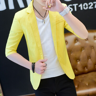 Costum mic de vară 2024 pentru bărbați, versiunea coreeană, top cu mâneci în șapte puncte, costum britanic, frumos, cu mâneci, culoare solidă, jachetă subțire