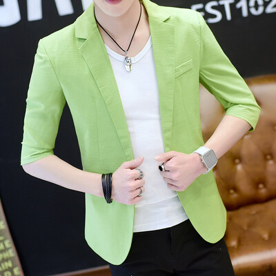 Costum mic de vară 2024 pentru bărbați, versiunea coreeană, top cu mâneci în șapte puncte, costum britanic, frumos, cu mâneci, culoare solidă, jachetă subțire