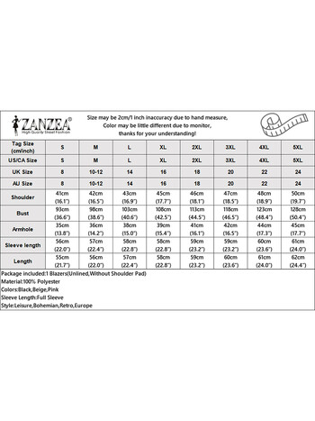 ZANZEA Елегантен блейзър с дълъг ръкав и къс дамски ежедневен костюм за пролет 2025 г. Якета за офис дама, плътен блейзър с ревер и тънък блейзър