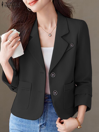ZANZEA elegants sieviešu žakete ar garām piedurknēm, ikdienišķs 2025. gada pavasara uzvalks, jakas, biroja dāmu stingrs atloks, kakla daļa, plāns žakete