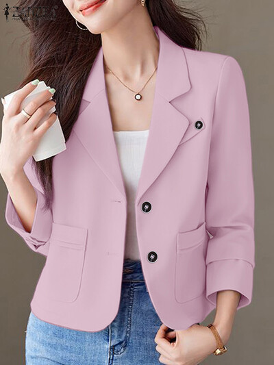 ZANZEA elegants sieviešu žakete ar garām piedurknēm, ikdienišķs 2025. gada pavasara uzvalks, jakas, biroja dāmu stingrs atloks, kakla daļa, plāns žakete