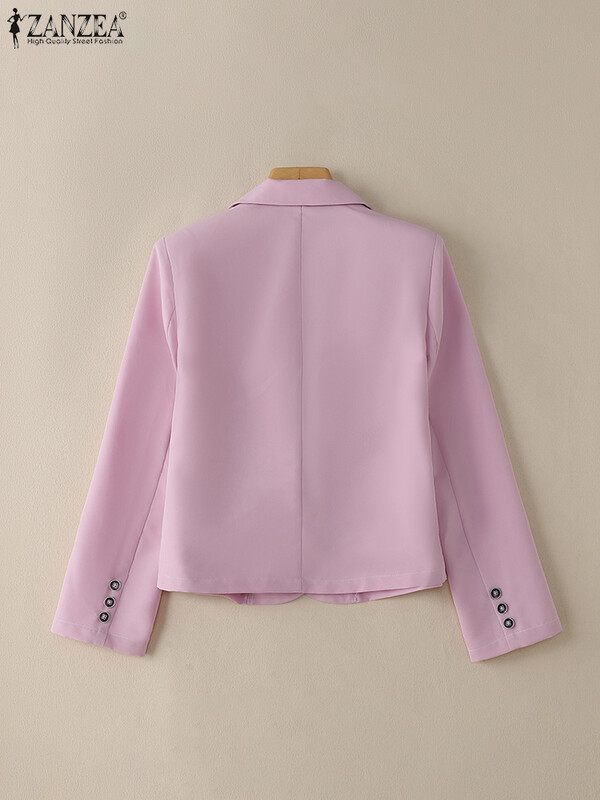 ZANZEA elegants sieviešu žakete ar garām piedurknēm, ikdienišķs 2025. gada pavasara uzvalks, jakas, biroja dāmu stingrs atloks, kakla daļa, plāns žakete