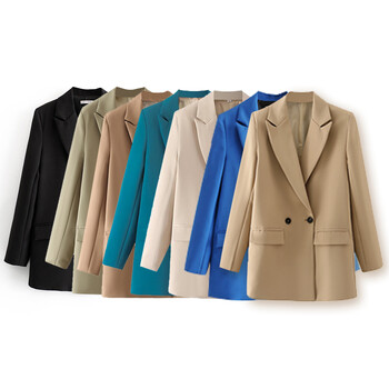 TRAF Blazer Woman Black Beige Khaki Blue Green Grey Дамско палто Модно офис облекло Дамски блейзъри Яке Връхни дрехи 2024