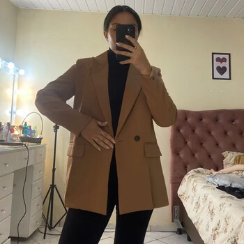 TRAF Blazer Woman Black Beige Khaki Blue Green Grey Дамско палто Модно офис облекло Дамски блейзъри Яке Връхни дрехи 2024