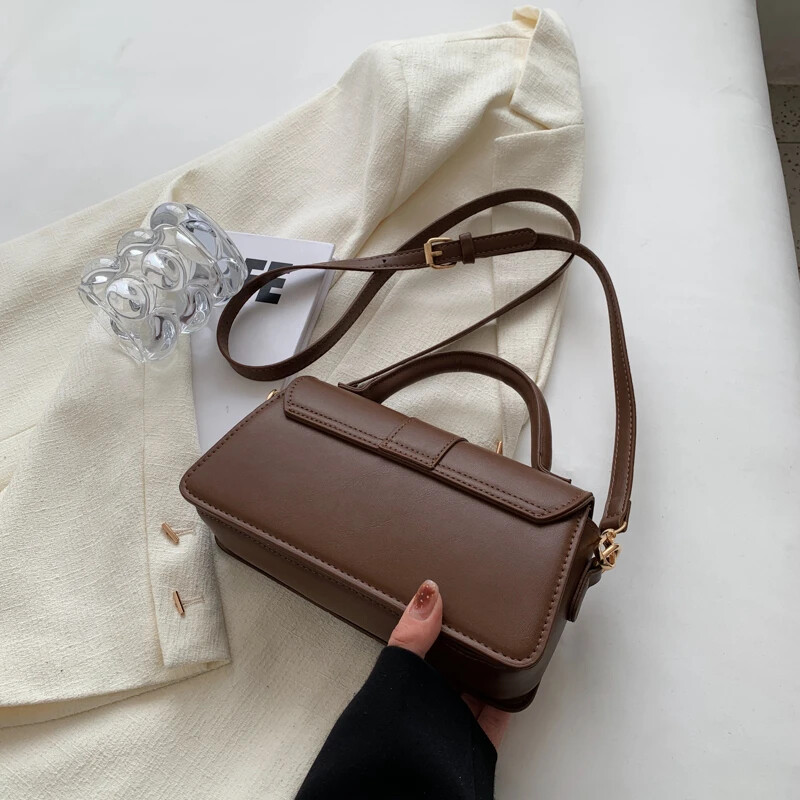 Geantă de umăr din piele PU pentru femei Geantă de mână - Genți crossbody de modă Geanta de subraț vintage Satchel pătrat (negru)