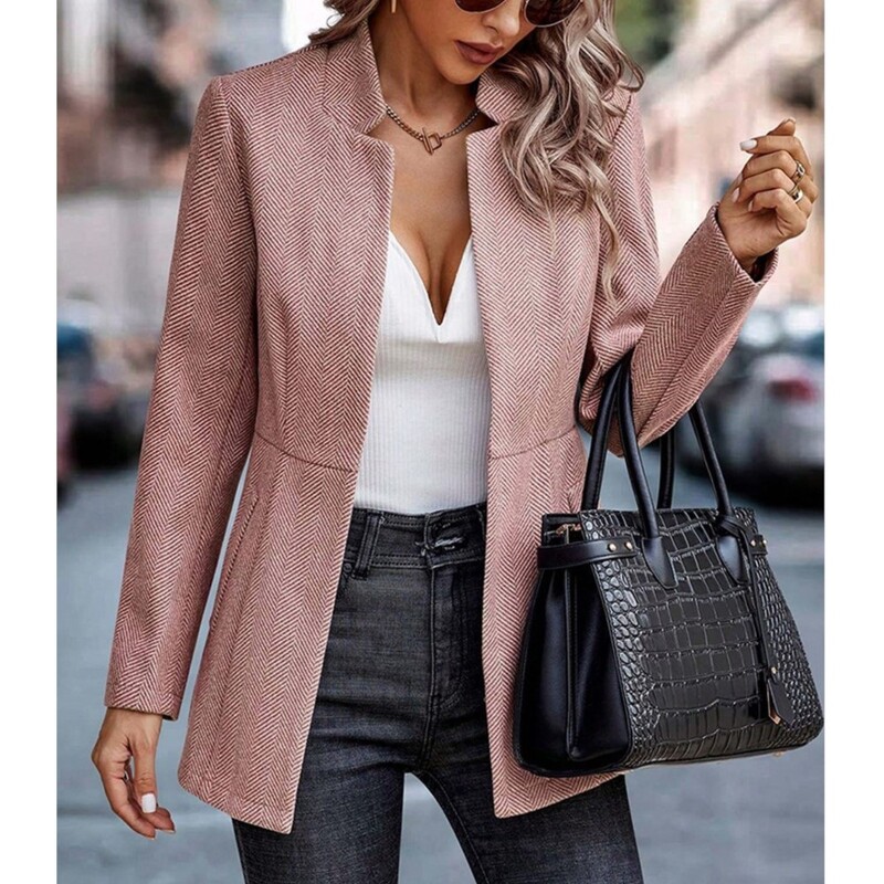 Blazer cu mânecă lungă pentru damă de birou 2024, noua modă de toamnă și iarnă, ocazional, de culoare solidă, jachetă cardigan, haină, îmbrăcăminte pentru femei 여성 의류