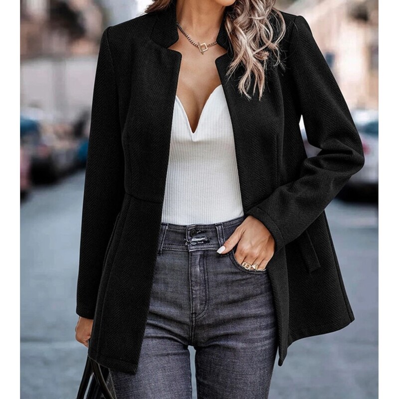 Blazer cu mânecă lungă pentru damă de birou 2024, noua modă de toamnă și iarnă, ocazional, de culoare solidă, jachetă cardigan, haină, îmbrăcăminte pentru femei 여성 의류