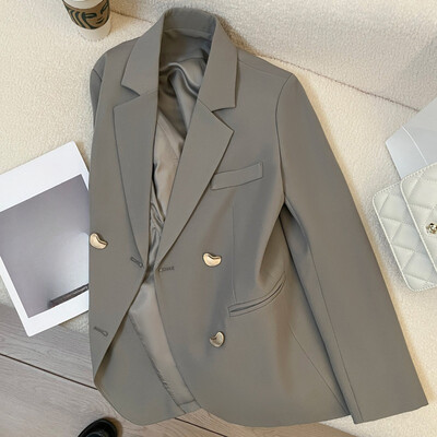 Sacouri franțuzești de birou pentru femei cu mânecă lungă, toamnă iarnă, ocazional solid, blazer cu crestătură șic, jachete de damă, haine