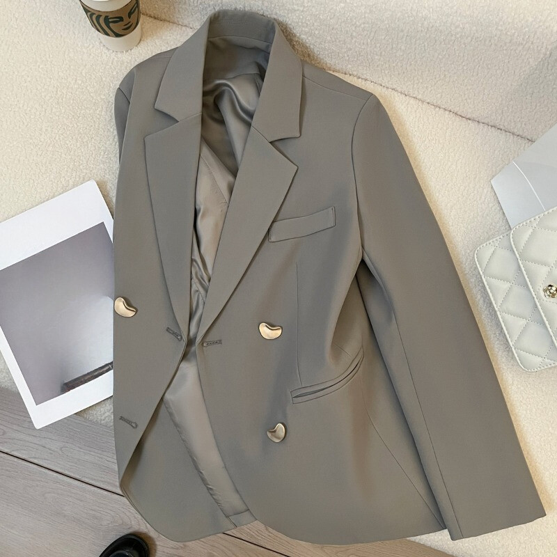 Sacouri franțuzești de birou pentru femei cu mânecă lungă, toamnă iarnă, ocazional solid, blazer cu crestătură șic, jachete de damă, haine