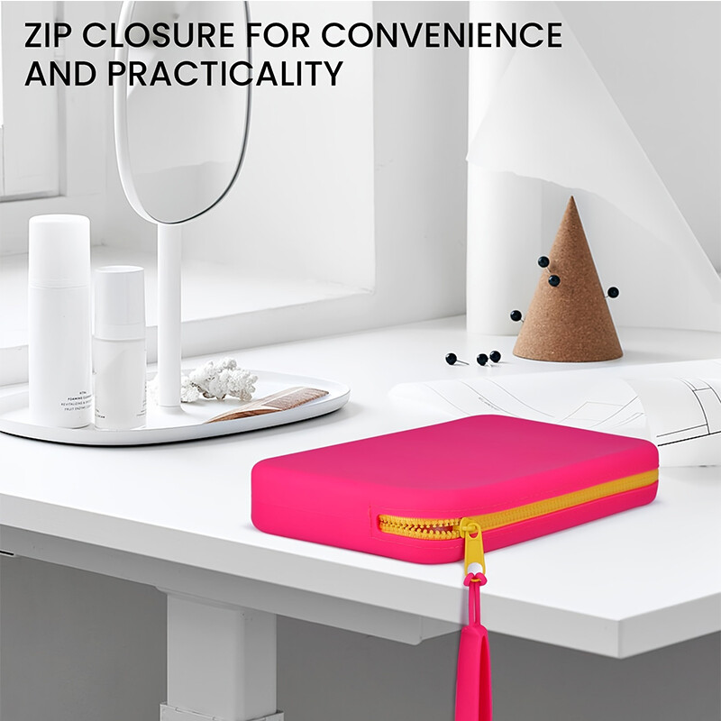 Geantă pătrată de depozitare din silicon, geantă portabilă pentru cosmetice și articole de toaletă de călătorie, geantă multifuncțională impermeabilă pentru cosmetice cu fermoar
