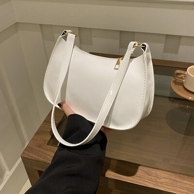 Geantă de umăr din piele PU de culoare solidă retro Genți de mână pentru femei, ocazional, de designer pentru subrat