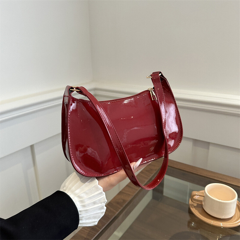 Geantă de umăr din piele PU de culoare solidă retro Genți de mână pentru femei, ocazional, de designer pentru subrat