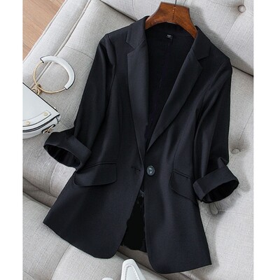 Blazer subțire la modă de toamnă Ocazional 2024 Cămașă elegantă subțire pentru damă de birou Jachetă de damă cu un singur buzunar cu un singur buton.