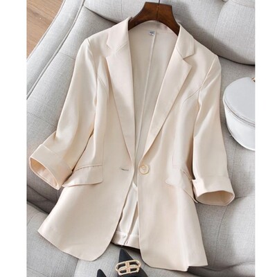 Blazer subțire la modă de toamnă Ocazional 2024 Cămașă elegantă subțire pentru damă de birou Jachetă de damă cu un singur buzunar cu un singur buton.