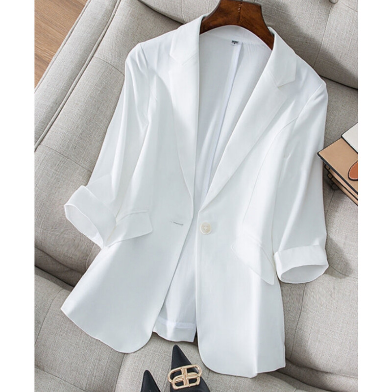 Blazer subțire la modă de toamnă Ocazional 2024 Cămașă elegantă subțire pentru damă de birou Jachetă de damă cu un singur buzunar cu un singur buton.