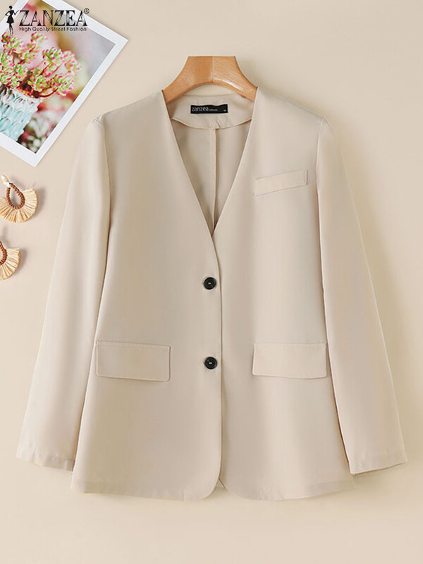 ZANZEA Femei Toamna 2024 Blazer Commute Moda Decolteu în V Solid Button Up Imbracaminte Topuri Maneca lunga Office Lady Elegante Sacouri de costum