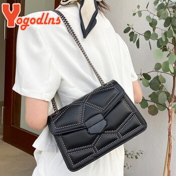 Yogodlns Vintage Rivet Chain Μικρές Τσάντες ώμου για Γυναικείες Flap Messenger Bag Fashion Μικρές τετράγωνες τσάντες Σχεδιαστική τσάντα Bolsa