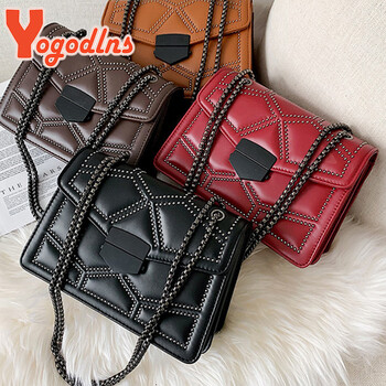 Yogodlns Vintage Rivet Chain Μικρές Τσάντες ώμου για Γυναικείες Flap Messenger Bag Fashion Μικρές τετράγωνες τσάντες Σχεδιαστική τσάντα Bolsa