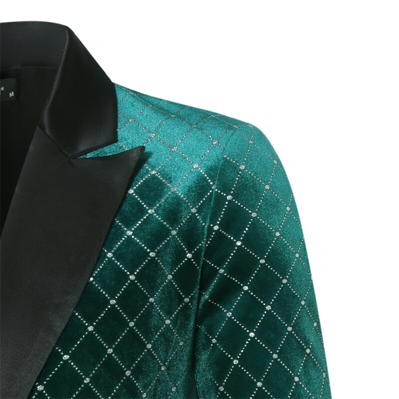 Costum de lux din catifea auriu pentru bărbați de calitate superioară Jachetă largi cu un singur buton, negru, verde, burgundă, rochie de nuntă pentru bărbați, Blazere în carouri