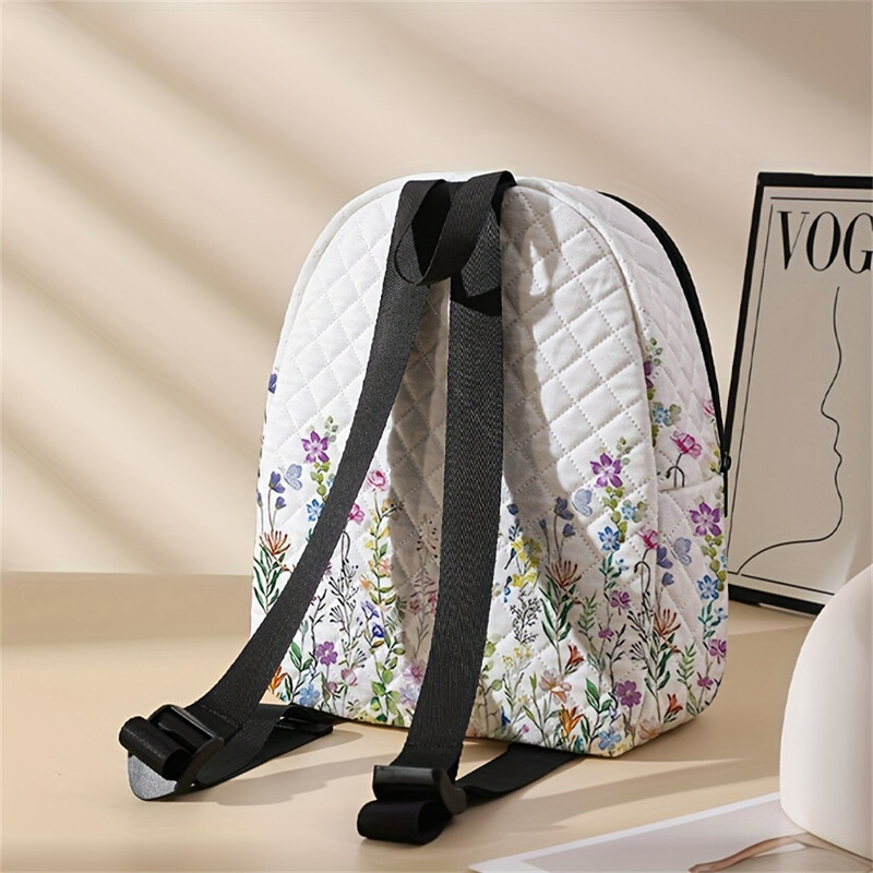 1 buc, rucsac imprimat cu model de flori, rucsac mic casual cusut cu diamante, rucsac casual pentru exterior