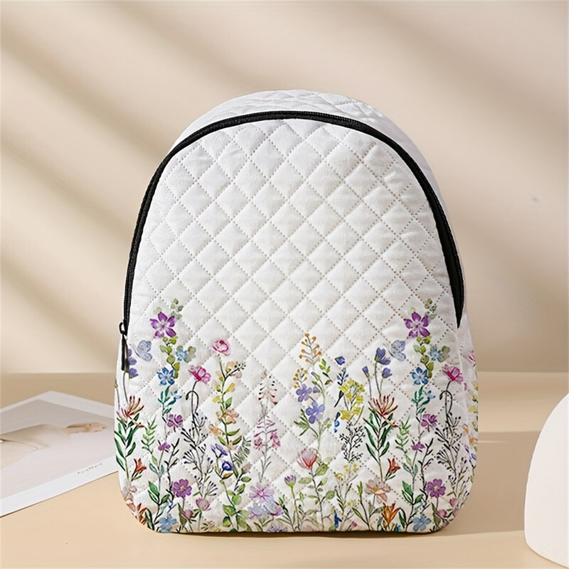 1 buc, rucsac imprimat cu model de flori, rucsac mic casual cusut cu diamante, rucsac casual pentru exterior