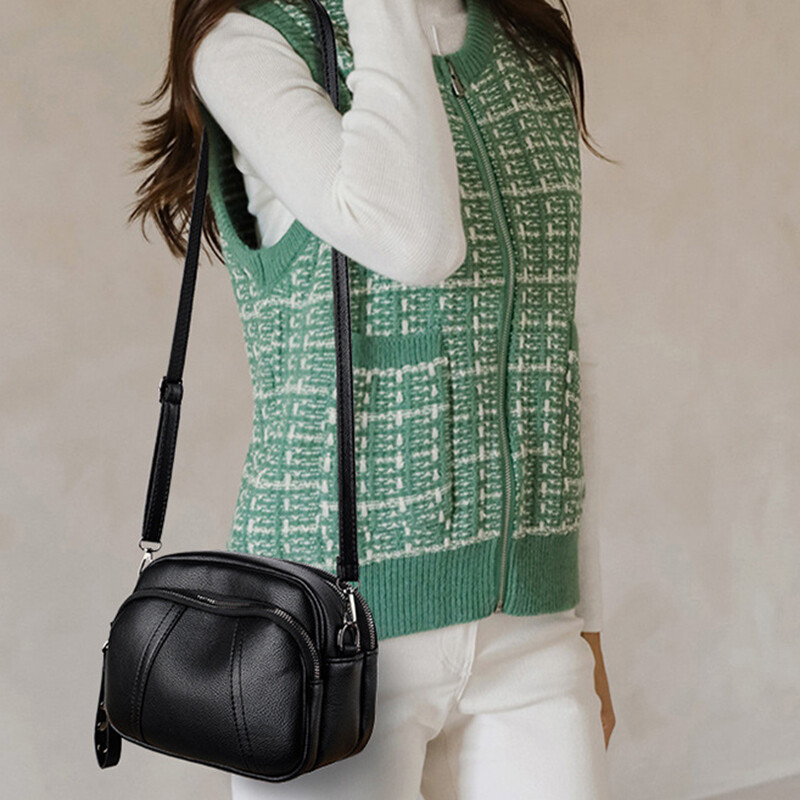 Vienkrāsains, moderns, kniedēts rāvējslēdzējs, sieviešu mobilā tālruņa soma Vienkārša mīksta ādas plecu soma, maza kvadrātveida soma