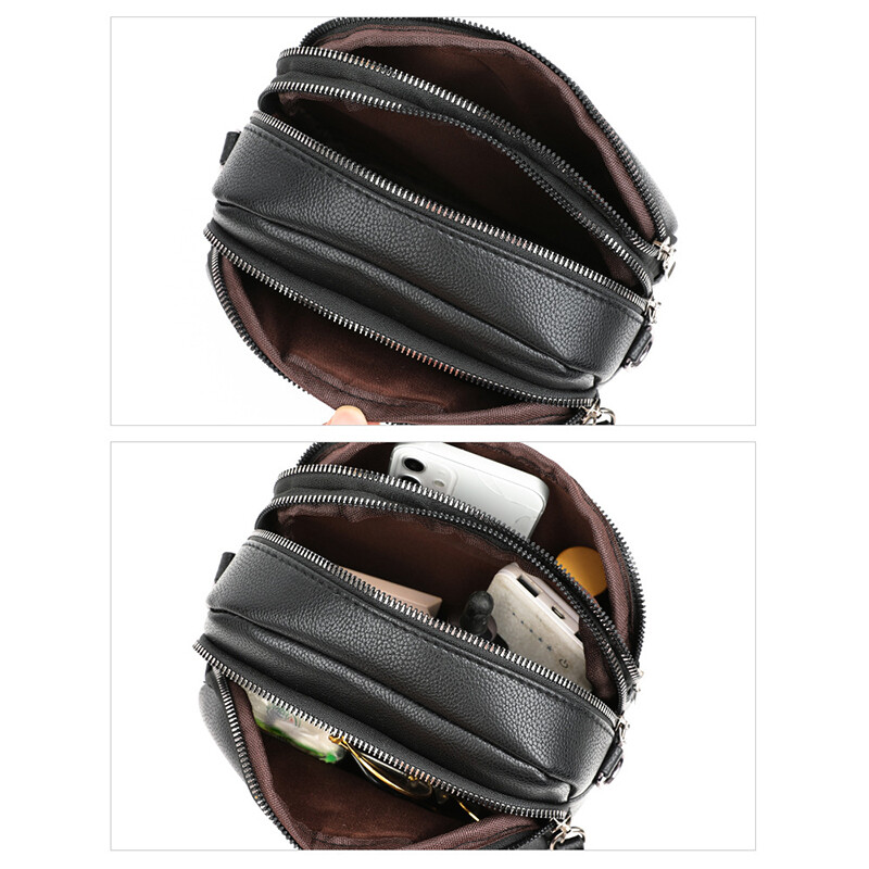 Vienkrāsains, moderns, kniedēts rāvējslēdzējs, sieviešu mobilā tālruņa soma Vienkārša mīksta ādas plecu soma, maza kvadrātveida soma