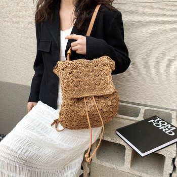 Ψάθινο σακίδιο πλάτης Γυναικείο σχέδιο Casual Woven Travel Bag Rattan Beach Holiday style Γυναικείο πλεκτό κορδόνι κορεάτικο σακίδιο