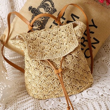 Ψάθινο σακίδιο πλάτης Γυναικείο σχέδιο Casual Woven Travel Bag Rattan Beach Holiday style Γυναικείο πλεκτό κορδόνι κορεάτικο σακίδιο