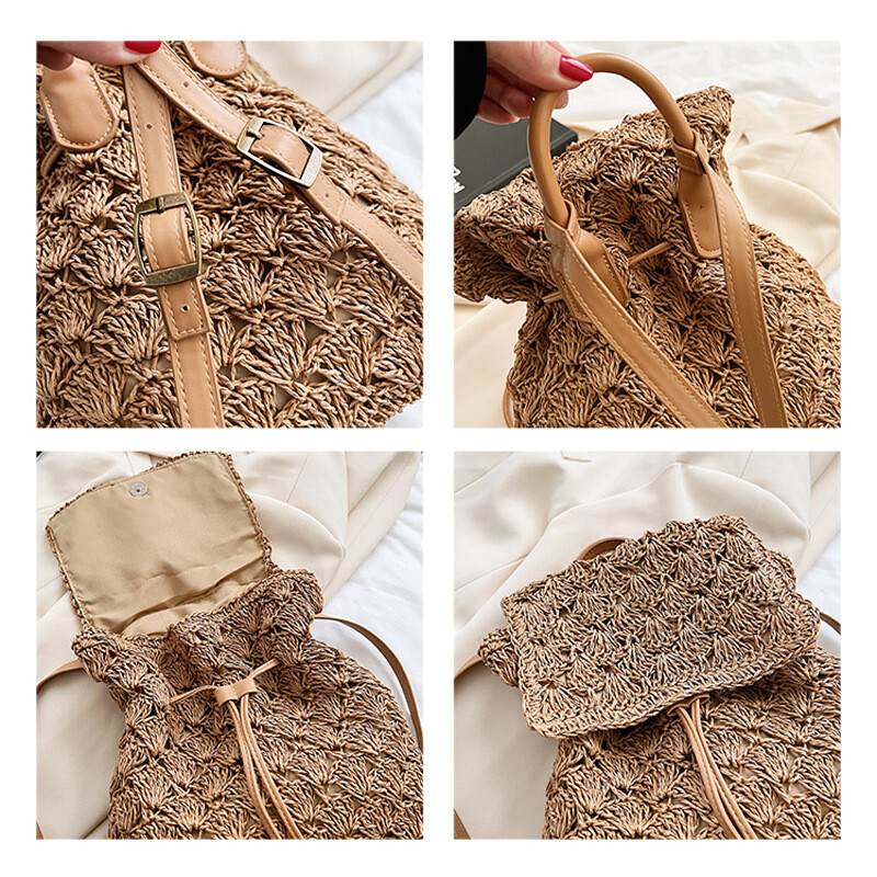 Salmu mugursoma sievietēm Dizaina ikdienišķa austa rotangpalmas ceļojumu soma pludmales brīvdienu stila sieviešu adīta aukliņa korejiešu mugursoma