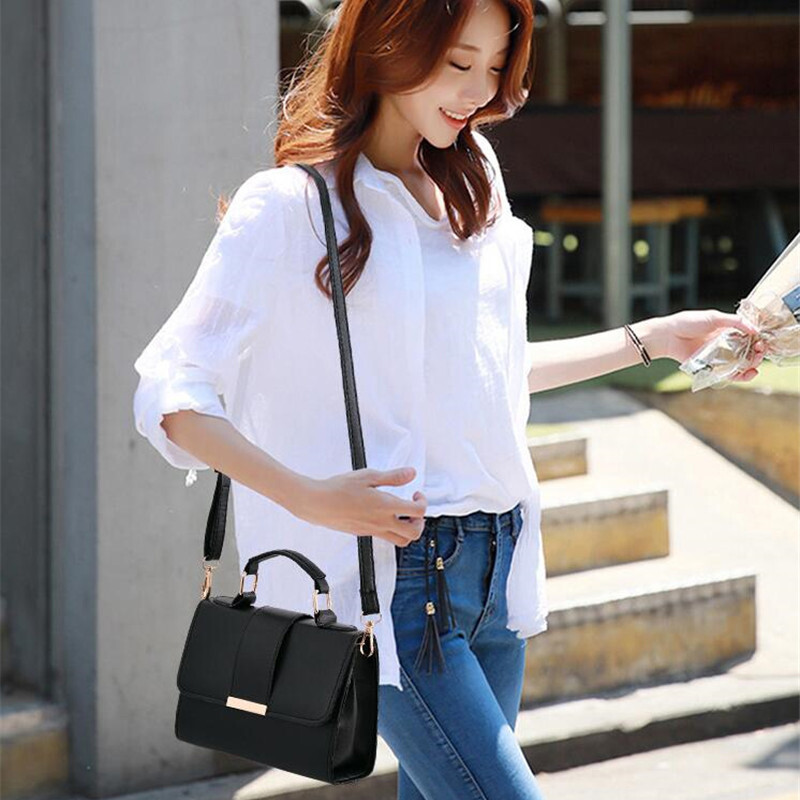 Ofertă caldă Genți de umăr cu clapă pentru femei, de culoare solidă, geantă Messenger, poșetă din piele pentru femei, buzunar