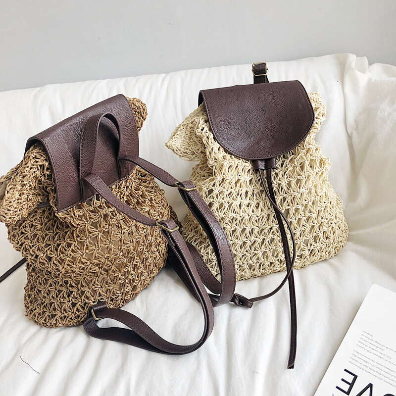 Vasaras dobuma mugursoma aukliņa Hasp salmu soma Skolas soma Adīšana Mugursoma Pludmales soma Ceļojumu brīvdienu sieviešu rokassoma Bolsas