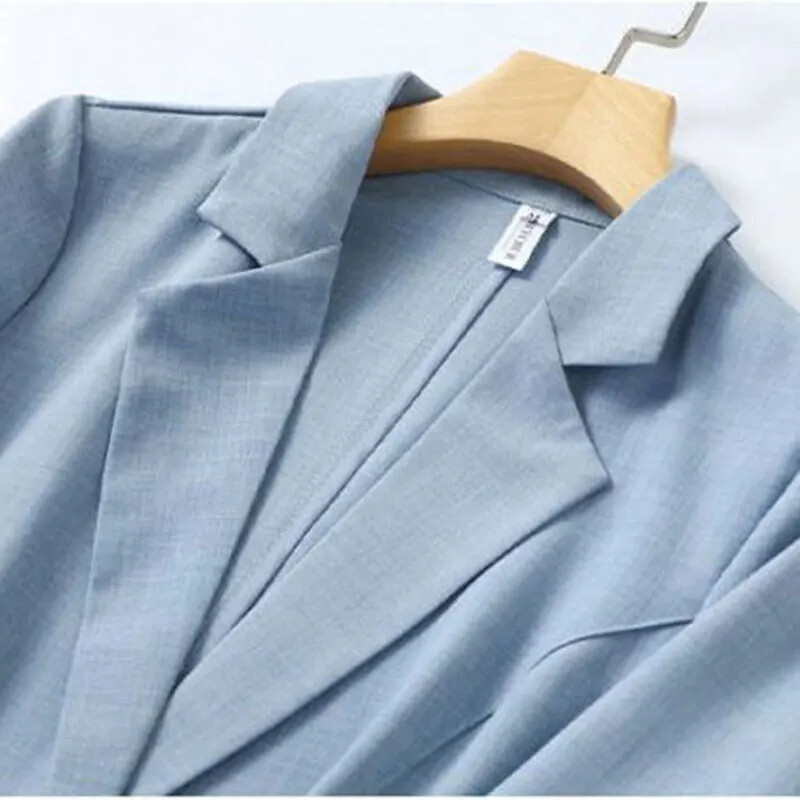 Bej Solid Casual Guler răsturnat Cu un singur buton Manecă trei sferturi Jachetă damă Costum Blazer Jachete scurte Mantocă Moda