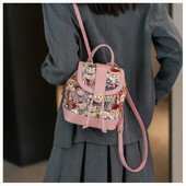 Roz 2024 rucsac nou pentru femei, geantă de umăr imprimată cu desene animate, rucsac pentru studenți, genți de călătorie din pânză de capacitate pentru colegiu, geantă de mână fată