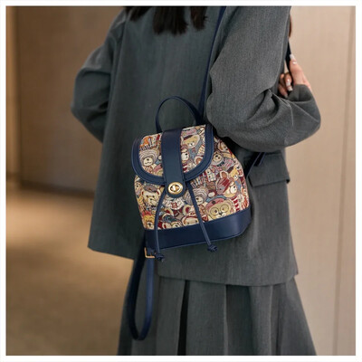 Roz 2024 rucsac nou pentru femei, geantă de umăr imprimată cu desene animate, rucsac pentru studenți, genți de călătorie din pânză de capacitate pentru colegiu, geantă de mână fată