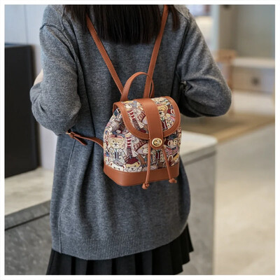 Roz 2024 rucsac nou pentru femei, geantă de umăr imprimată cu desene animate, rucsac pentru studenți, genți de călătorie din pânză de capacitate pentru colegiu, geantă de mână fată