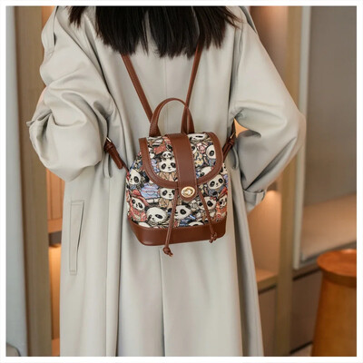 Roz 2024 rucsac nou pentru femei, geantă de umăr imprimată cu desene animate, rucsac pentru studenți, genți de călătorie din pânză de capacitate pentru colegiu, geantă de mână fată