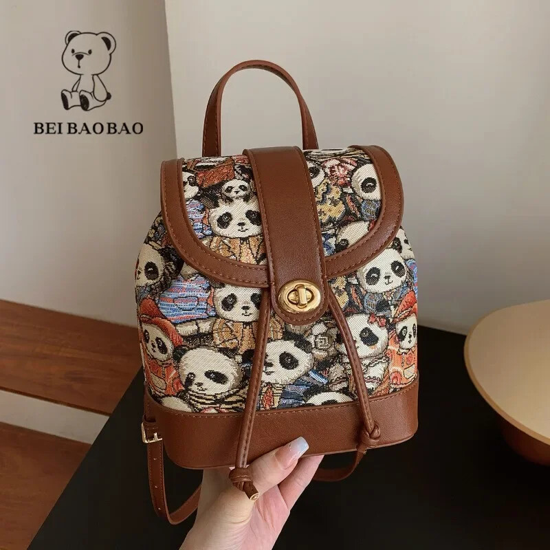 Roz 2024 rucsac nou pentru femei, geantă de umăr imprimată cu desene animate, rucsac pentru studenți, genți de călătorie din pânză de capacitate pentru colegiu, geantă de mână fată