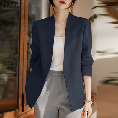 ZANZEA Toamna Commute Blazer Solid Moda Coreeană Femei Ocazional Office Lady Costum Paltoane Gât în V Blazer Elegant cu mânecă lungă Topuri