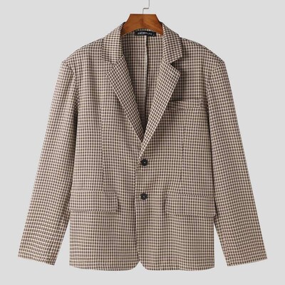 INCERUN Muškarci Karirani sako s reverima i dugim rukavima Ležerna odijela Muškarci Proljeće 2024. Ulična odjeća Elegantni modni kaputi za slobodno vrijeme S-5XL