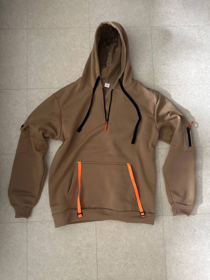 2024 Нова ежедневна риза с много джобове и качулка от руно за мъже и жени Едноцветен свободен пуловер Моден суичър горна част