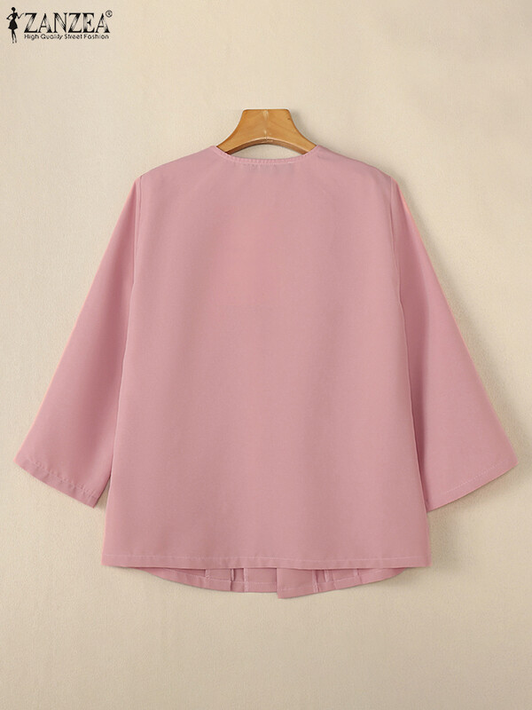 ZANZEA ženski modni kardigan, jesen, elegantna jednobojna bluza, ležerna majica za zabave Ženska majica s dugim rukavima, otvoreni prednji kimoni