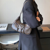 Geantă de umăr de damă din piele PU cu design retro, geantă de umăr Y2K mică, retro, pentru axila, geantă de mână pentru femei-ll